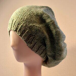 Slouchy Beanie Beret Snood Hat Boho Hunter Green Unisex One Size